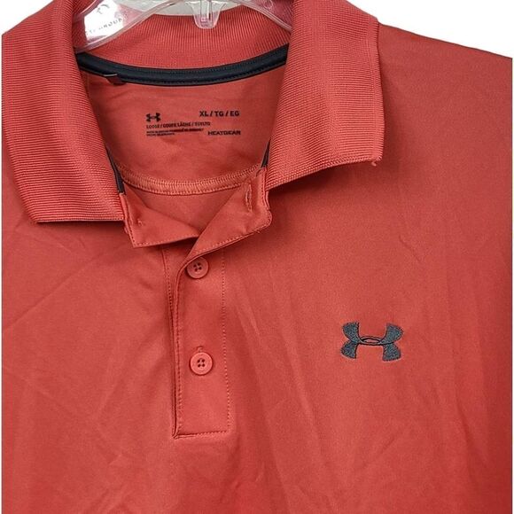 Men's XL UA Tech Polo Orange Performance Shirt HeatGear Golf Coach Work Uniform - Picture 2 of 9